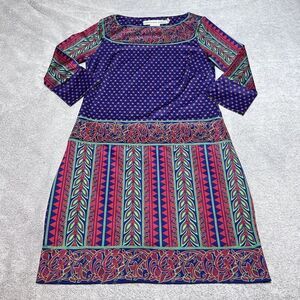 Gretchen Scott Dress Womens Small Mixed Pattern Sheath Blue Red Green 3/4 Sleeve